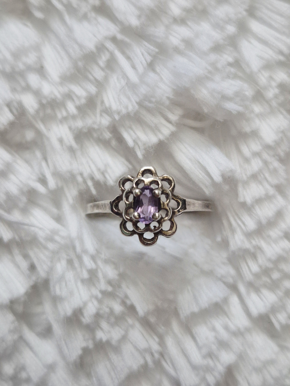 Vintage Sterling Silver Floral Amethyst Ring